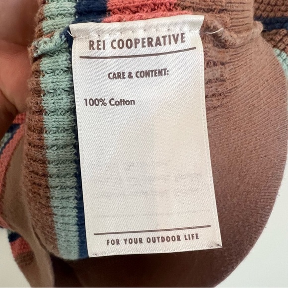 REI Sweater Womens Large Waffle Knit Striped Thermal 100% Cotton Wallace Lake - Picture 3 of 9